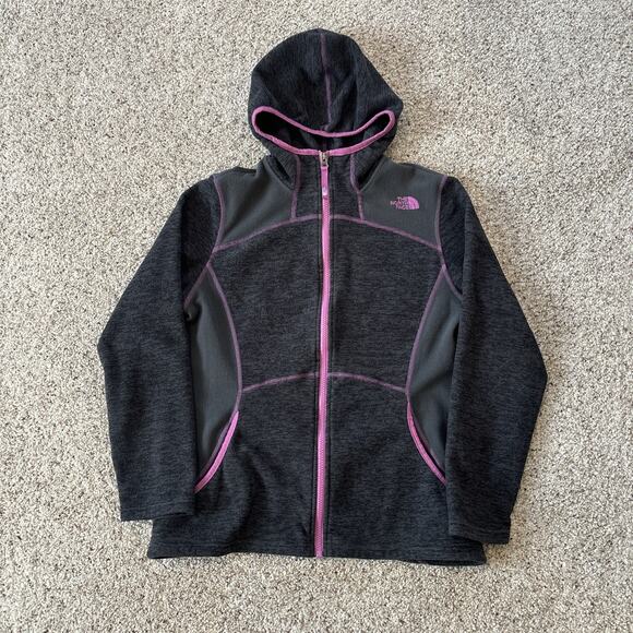 North Face Fleece Jacket Girls Large Grey Pink Hoodie Sweatshirt Hiking Size XL - Picture 1 of 4